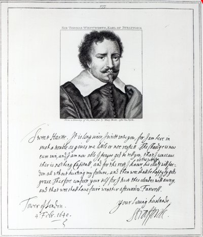 Thomas Wentworth, 1st Earl of Strafford, engraved after a drawing by Mary Beale by Anthony van Dyck